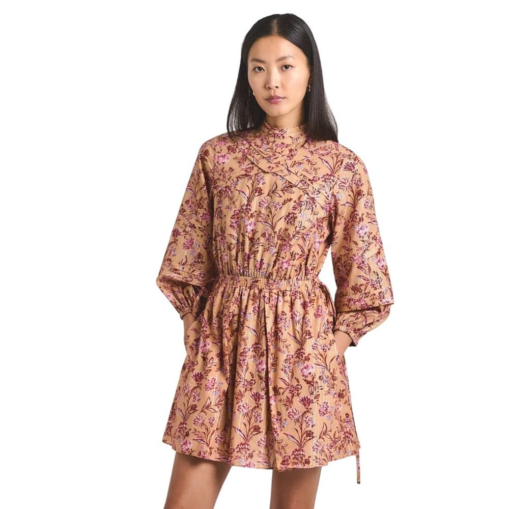 Derek Lam Marisol Dress 12 Floral Cottagecore Floral Gold Mini Ruffle Southwest
